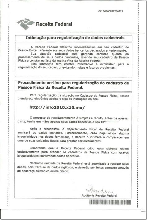 Receita Federal alerta para golpe da regularização de dados cadastrais